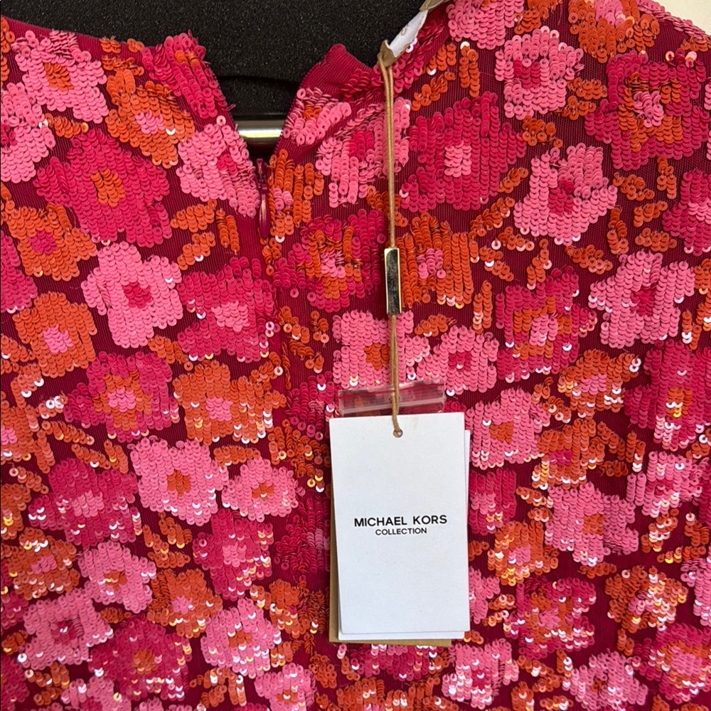 Authentic Michael Kors Collection Floral Sequin Women's Dress - Pink and Orange - Picture 4 of 8